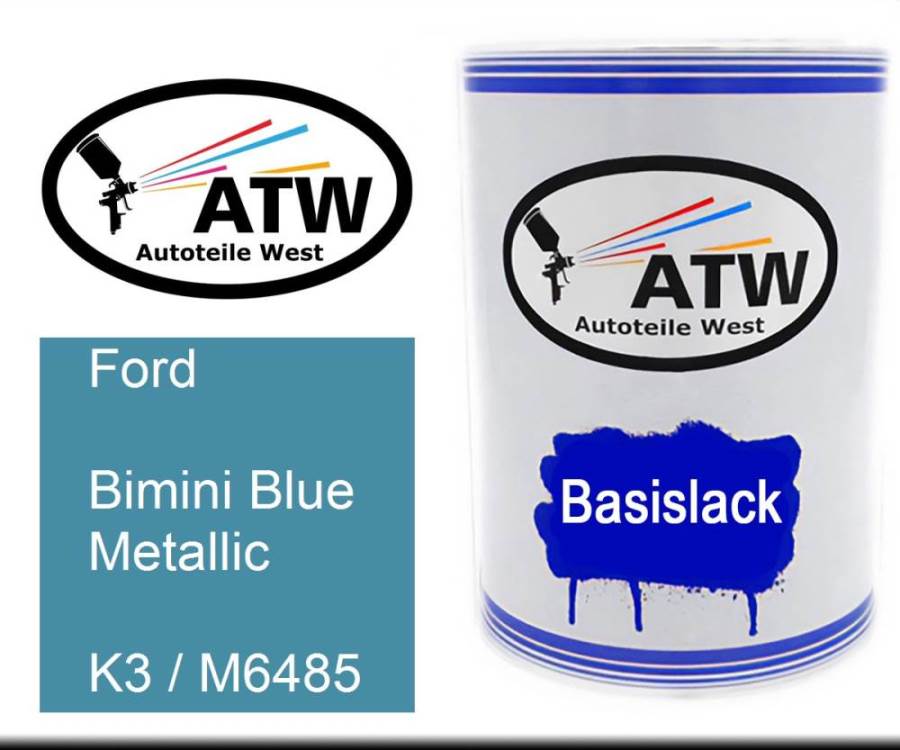 Ford, Bimini Blue Metallic, K3 / M6485: 500ml Lackdose, von ATW Autoteile West.